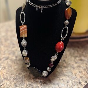 Premier Designs Red and Silver Beaded Necklace